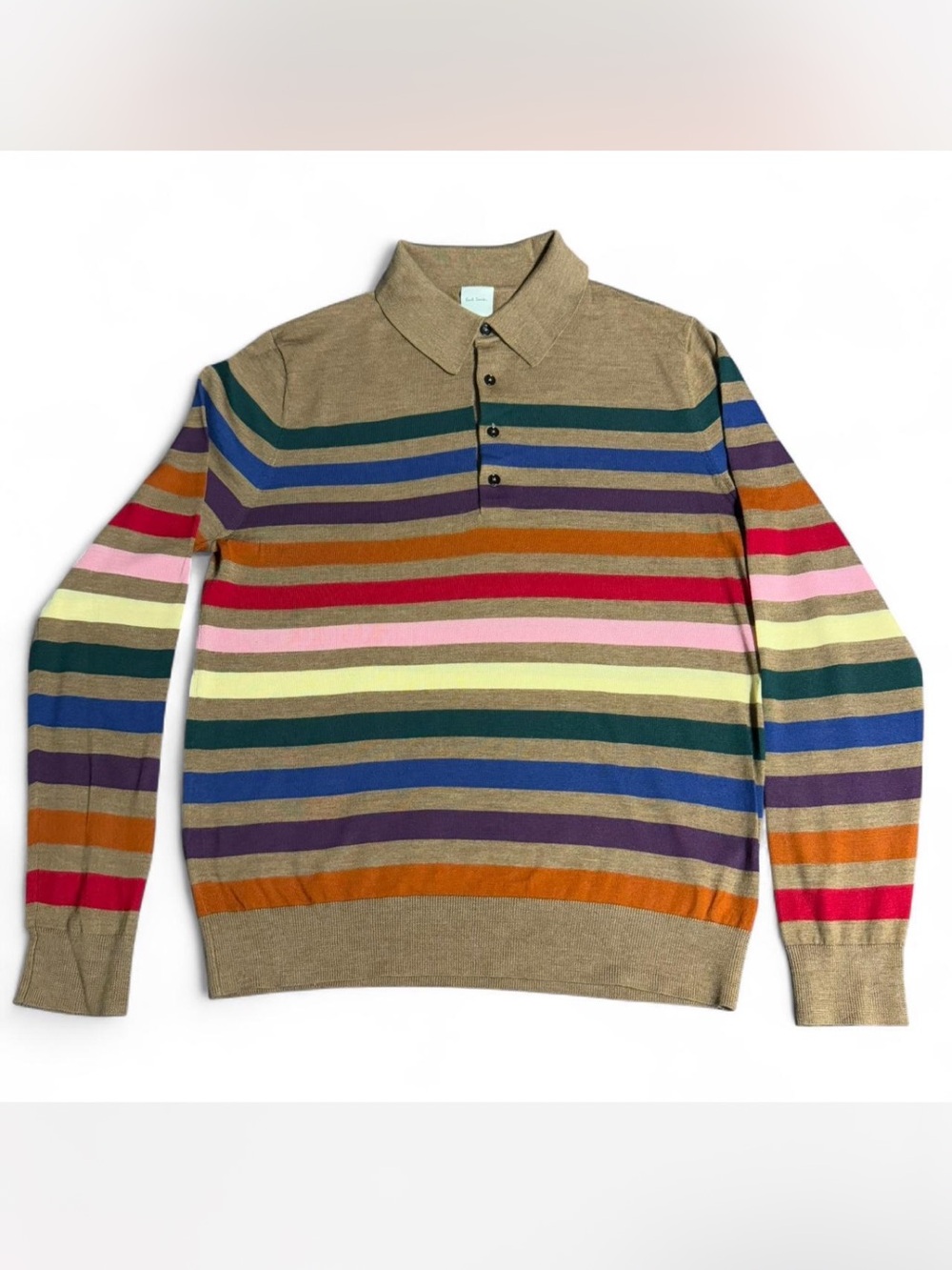Paul Smith multicolor striped merino wool long-sleeve polo shirt